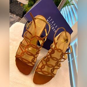 Stuart Weitzman Tan Chi-Chiffon Gala Lift Sandals sz 10B
